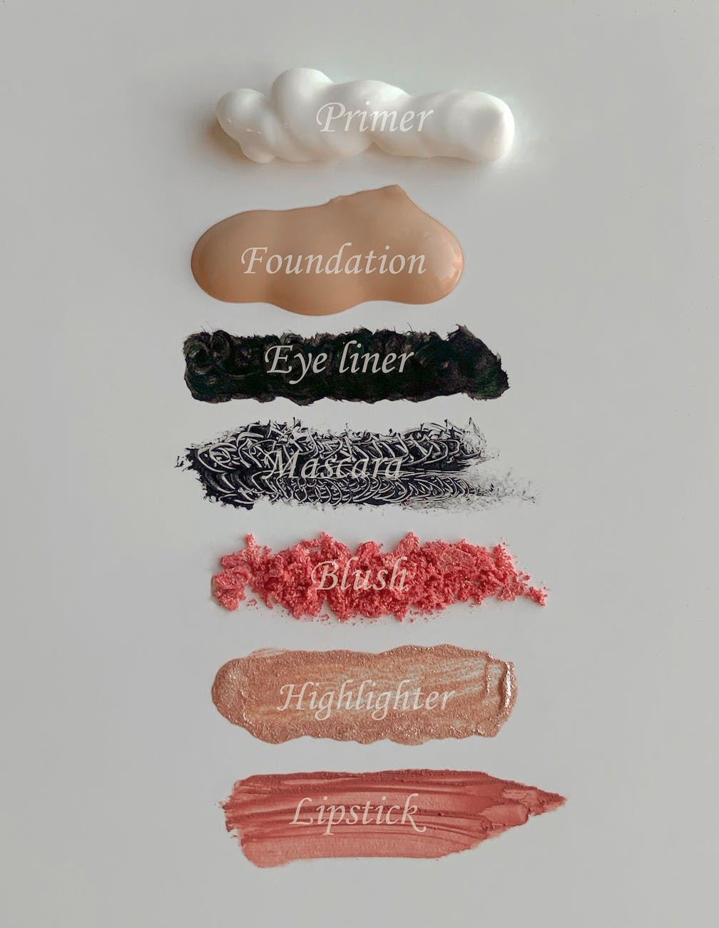 cosmetic product swatches on white surface