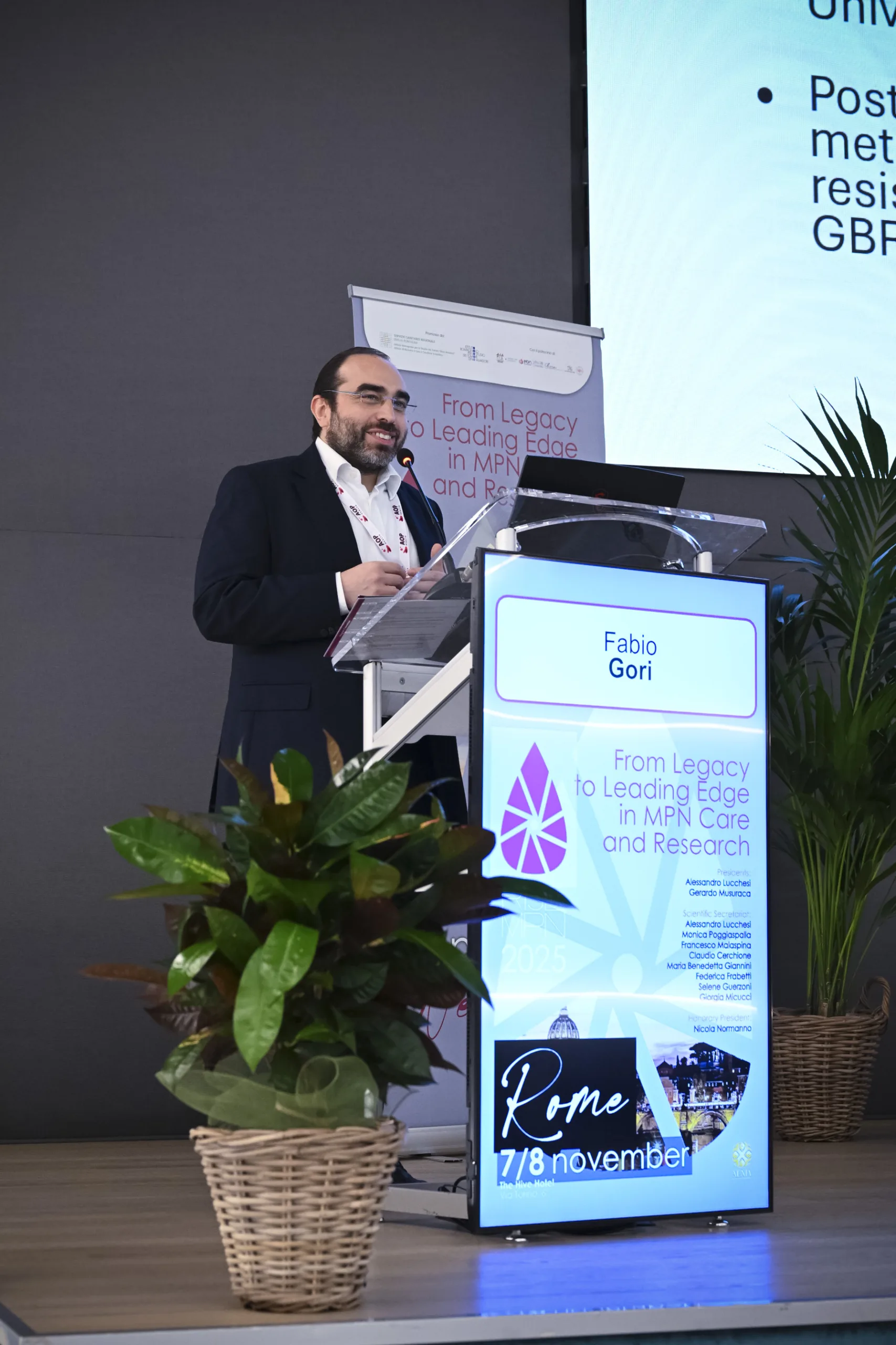 Dr Fabio Gori on the stage of the medical congress RiseMPN 2025